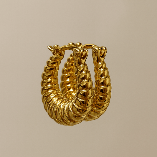 K18YG イエローゴールド フープピアス ピアス リングピアス ロープ ねじり 繭 18金 18K K18 ツイスト 中空ピアス - Jewelry Hills Tokyo