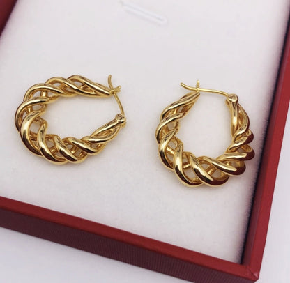 K18YG イエローゴールド フープピアス ピアス リングピアス 中空 ロープ ねじり ツイスト ツイストフープ 18金 18K K18 - Jewelry Hills Tokyo