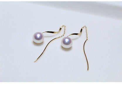 K18YG イエローゴールド あこや真珠 アコヤ 18金 ピアス ロングピアス S字 真珠 パール 18K akoya pearl 花珠 チェーンピアス - Jewelry Hills Tokyo
