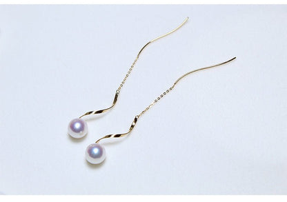 K18YG イエローゴールド あこや真珠 アコヤ 18金 ピアス ロングピアス S字 真珠 パール 18K akoya pearl 花珠 チェーンピアス - Jewelry Hills Tokyo