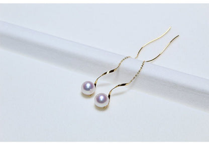 K18YG イエローゴールド あこや真珠 アコヤ 18金 ピアス ロングピアス S字 真珠 パール 18K akoya pearl 花珠 チェーンピアス - Jewelry Hills Tokyo