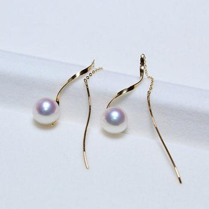K18YG イエローゴールド あこや真珠 アコヤ 18金 ピアス ロングピアス S字 真珠 パール 18K akoya pearl 花珠 チェーンピアス - Jewelry Hills Tokyo