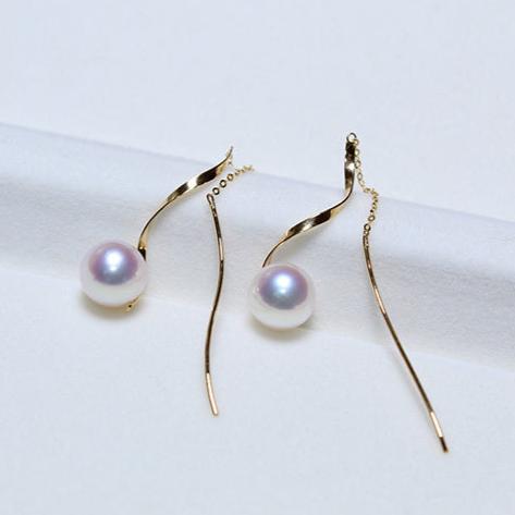 K18YG イエローゴールド あこや真珠 アコヤ 18金 ピアス ロングピアス S字 真珠 パール 18K akoya pearl 花珠 チェーンピアス - Jewelry Hills Tokyo
