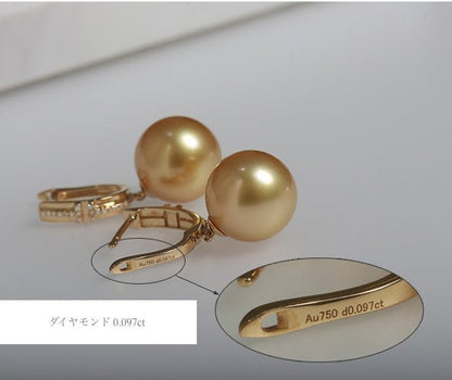K18YG イエローゴールド ゴールデンパール ゴールドパール ピアス リングピアス フープピアス ダイヤモンド 金色 18K 大玉 11ミリ〜 大珠 - Jewelry Hills Tokyo