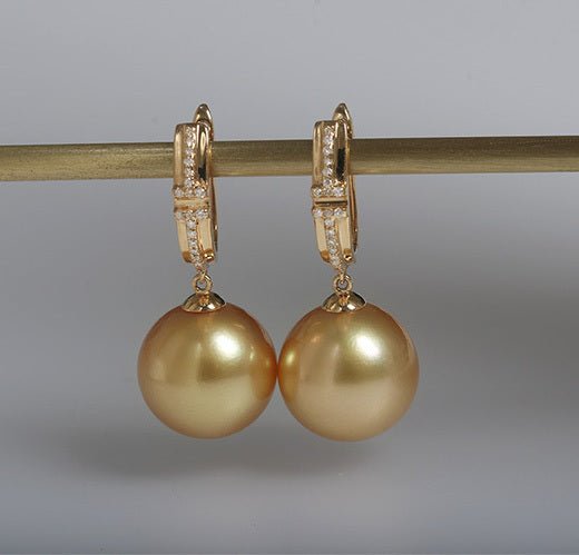 K18YG イエローゴールド ゴールデンパール ゴールドパール ピアス リングピアス フープピアス ダイヤモンド 金色 18K 大玉 11ミリ〜 大珠 - Jewelry Hills Tokyo