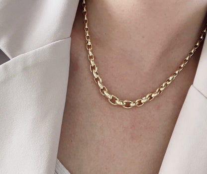 K18YG イエローゴールド 18K ネックレス オーバル グラデーション 太め 太い ネックレスチェーン チェーンネックレス レディース メンズ ボリューム - Jewelry Hills Tokyo