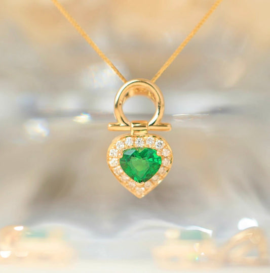 K18YG ペンダントトップ ツァボライト ダイヤモンド 18K 18金 イエローゴールド ハート ネックレス チャーム ペンダント グリーン 緑 - Jewelry Hills Tokyo