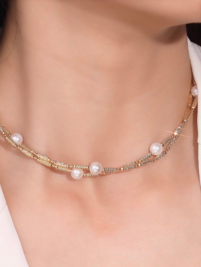 K18YG アコヤ真珠 ネックレス ロング マグネット ワイヤー 巻き ブレスレット 18K 18金 イエローゴールド 2way 3way バングル チョーカー - Jewelry Hills Tokyo