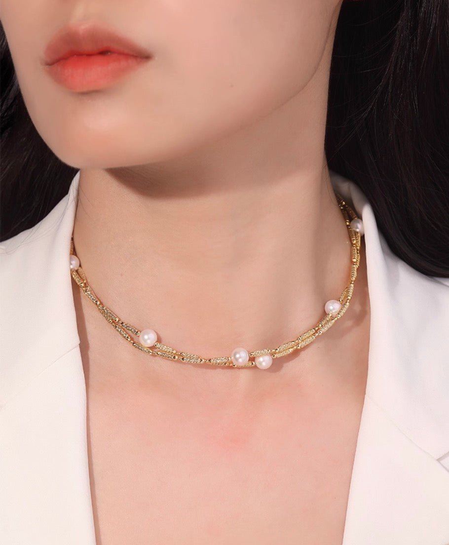 K18YG アコヤ真珠 ネックレス ロング マグネット ワイヤー 巻き ブレスレット 18K 18金 イエローゴールド 2way 3way バングル チョーカー - Jewelry Hills Tokyo