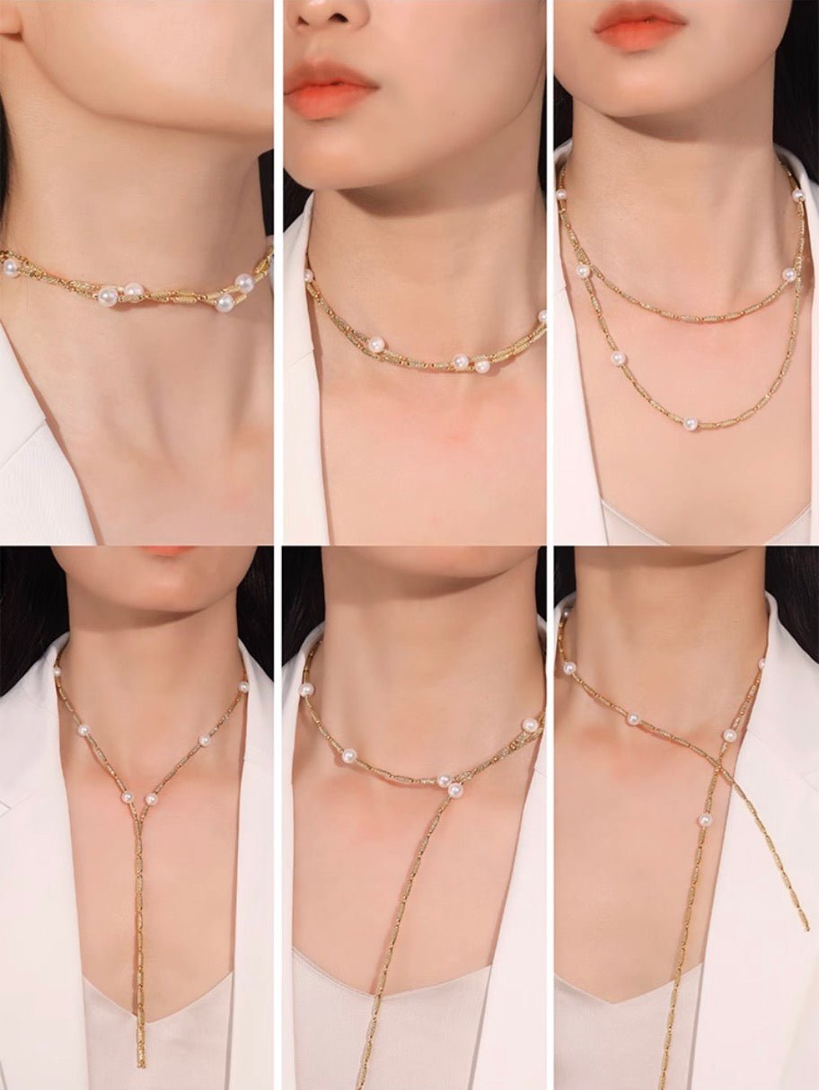 K18YG アコヤ真珠 ネックレス ロング マグネット ワイヤー 巻き ブレスレット 18K 18金 イエローゴールド 2way 3way バングル チョーカー - Jewelry Hills Tokyo