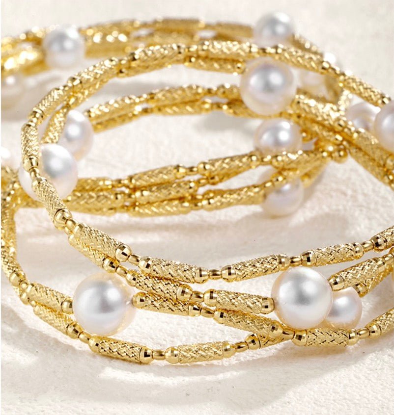 K18YG アコヤ真珠 ネックレス ロング マグネット ワイヤー 巻き ブレスレット 18K 18金 イエローゴールド 2way 3way バングル チョーカー - Jewelry Hills Tokyo