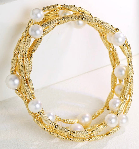 K18YG アコヤ真珠 ネックレス ロング マグネット ワイヤー 巻き ブレスレット 18K 18金 イエローゴールド 2way 3way バングル チョーカー - Jewelry Hills Tokyo