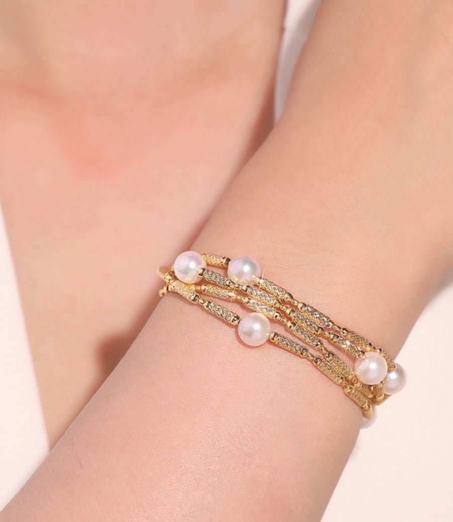K18YG アコヤ真珠 ネックレス ロング マグネット ワイヤー 巻き ブレスレット 18K 18金 イエローゴールド 2way 3way バングル チョーカー - Jewelry Hills Tokyo