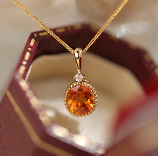 K18YG オレンジガーネット ペンダント ダイヤモンド ダイヤ スペサルティンガーネット 18K 18金 イエローゴールド ネックレス オーバル - Jewelry Hills Tokyo