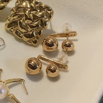 K18YG イエローゴールド 18K ピアス スタッドピアス ラウンド 金球 球体 ダブル ツイン 双子 2way 中空 - Jewelry Hills Tokyo