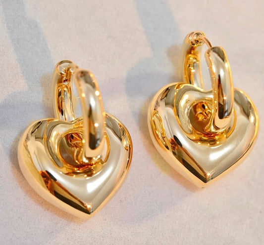 K18YG イエローゴールド 18K ピアス フープピアス リングピアス 2way イタリアンジュエリー 大ぶり ハート ハート型 ハートモチーフ 中空 チャーム - Jewelry Hills Tokyo