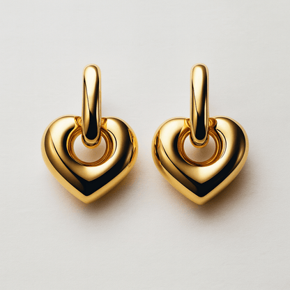 K18YG イエローゴールド 18K ピアス フープピアス リングピアス 2way イタリアンジュエリー 大ぶり ハート ハート型 ハートモチーフ 中空 チャーム - Jewelry Hills Tokyo