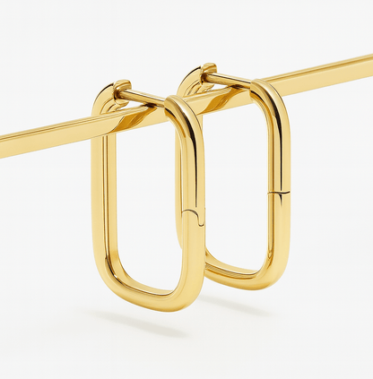 K18YG イエローゴールド 18K ピアス フープピアス リングピアス イタリアンジュエリー スクエア 長方形 四角 中空 おしゃれ - Jewelry Hills Tokyo