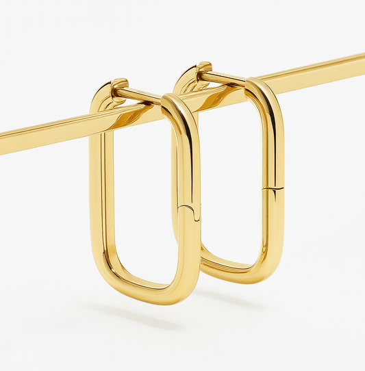 K18YG イエローゴールド 18K ピアス フープピアス リングピアス イタリアンジュエリー スクエア 長方形 四角 中空 おしゃれ - Jewelry Hills Tokyo