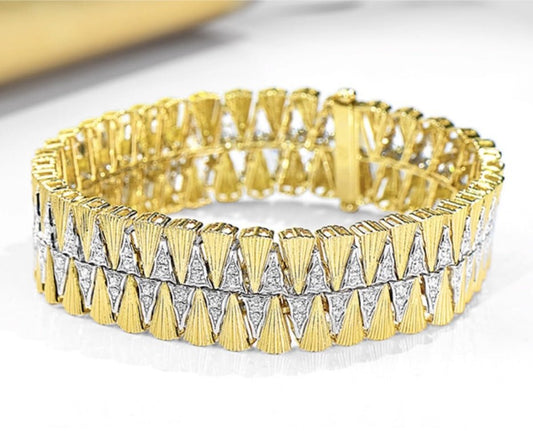 K18YG イエローゴールド 18K バングル ブレスレット イタリアンジュエリー 中世 ダイヤモンド ジュエリー ブレス レディース 大ぶり 太め ボリューム ハイエンド - Jewelry Hills Tokyo