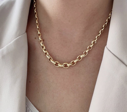 K18YG イエローゴールド 18K ネックレス オーバル グラデーション 太め 太い ネックレスチェーン チェーンネックレス レディース メンズ ボリューム - Jewelry Hills Tokyo