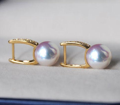 K18YG イエローゴールド あこや真珠 ピアス ダイヤモンド リングピアス アコヤ 真珠 パール ダイヤ スクエア シンプル 18K - Jewelry Hills Tokyo