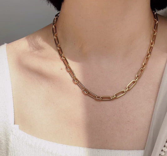 K18YG イエローゴールド 18K レオンチェーン ケーブルチェーン オーバル ネックレス メンズ レディース 中空 男女共用 大ぶり 太め 太い ボリューム - Jewelry Hills Tokyo