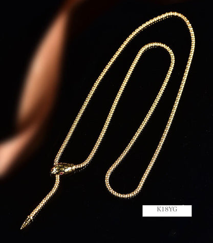 K18YG イエローゴールド 18K スネークネックレス スネークモチーフ 蛇 スネーク ルビー クリップペンダント 長さ 47cm 太さ 2.2mm - Jewelry Hills Tokyo