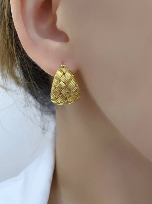 K18YG イエローゴールド メッシュ 編み込み 18K ピアス フープピアス リングピアス イタリアンジュエリー ラウンド 丸 円形 ボリューム - Jewelry Hills Tokyo