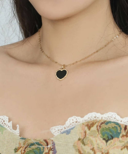 K18YG イエローゴールド ネックレス ペンダント ハート バチカン レッドカーネリアン / ブラックオニキス / 白蝶貝 18K ペンダントトップ ネックレスチャーム クラスプ赤 黒 白 - Jewelry Hills Tokyo