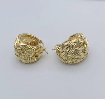 K18YG イエローゴールド メッシュ 編み込み 18K ピアス フープピアス リングピアス イタリアンジュエリー ラウンド 丸 円形 ボリューム - Jewelry Hills Tokyo