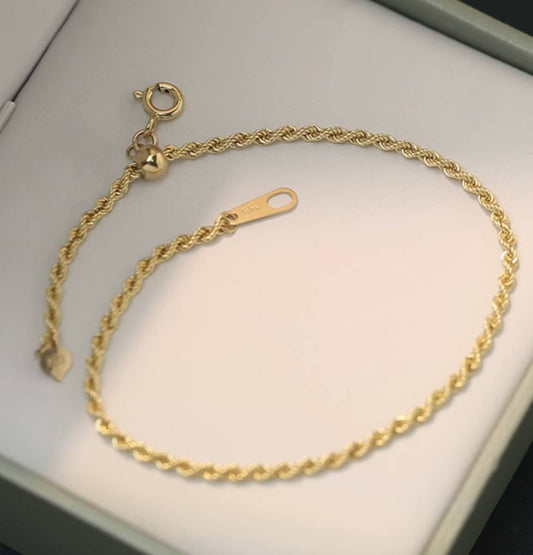 K18YG イエローゴールド 18K ツイスト ロープチェーン 綱 ブレスレット ブレス メンズ レディース ユニセックス スライド式 アジャスター - Jewelry Hills Tokyo