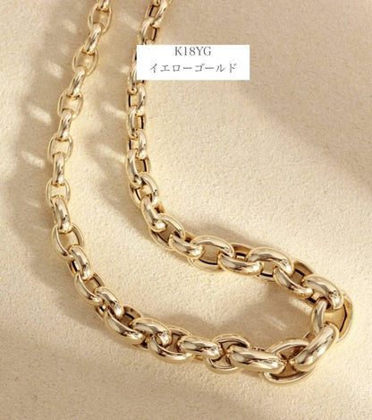 K18YG イエローゴールド 18K ネックレス オーバル グラデーション 太め 太い ネックレスチェーン チェーンネックレス レディース メンズ ボリューム - Jewelry Hills Tokyo