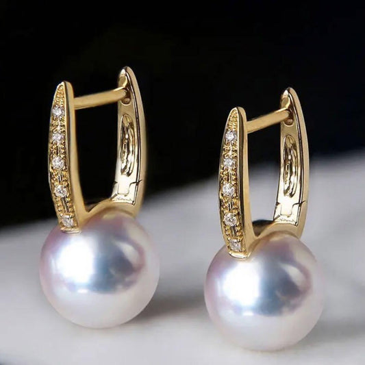 K18YG イエローゴールド あこや真珠 ピアス ダイヤモンド リングピアス アコヤ 真珠 パール ダイヤ スクエア シンプル 18K - Jewelry Hills Tokyo