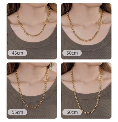 K18YG イエローゴールド 18K レオンチェーン ケーブルチェーン オーバル あずき 太め ボリューム ネックレス メンズ レディース 中空 男女共用 - Jewelry Hills Tokyo