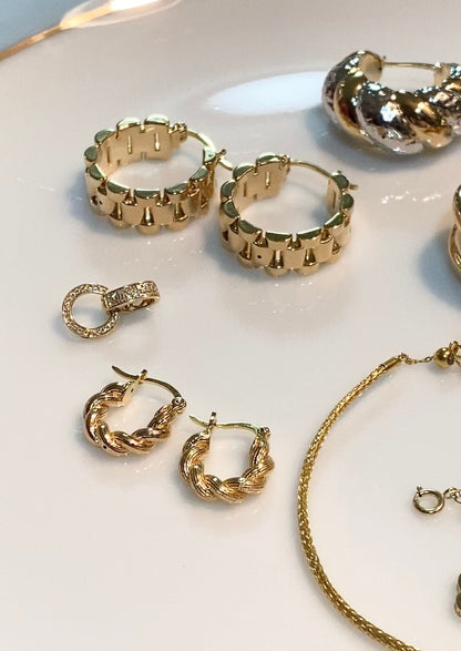 K18YG イエローゴールド 18K フープピアス ねじり ロープ ピアス メンズ レディース ユニセックス リングピアス ツイスト 中空ピアス - Jewelry Hills Tokyo