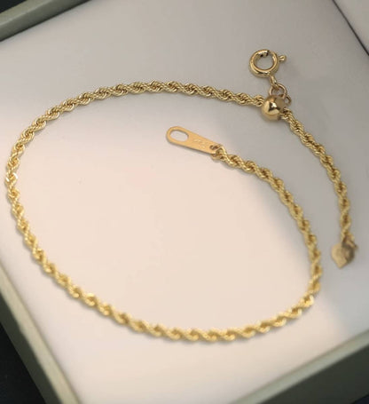 K18YG イエローゴールド 18K ツイスト ロープチェーン 綱 ブレスレット ブレス メンズ レディース ユニセックス スライド式 アジャスター - Jewelry Hills Tokyo