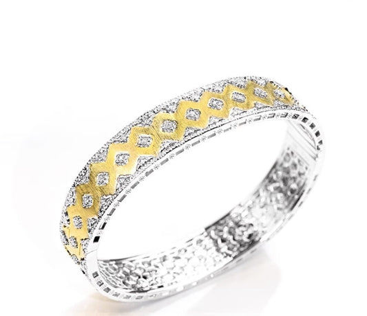 K18YG イエローゴールド 18K バングル ブレスレット レトロ ダイヤモンド ダイヤ ジュエリー ブレス レディース 太め 大ぶり ハイエンド WG ボリューム ハイエンド オーダーメイド - Jewelry Hills Tokyo