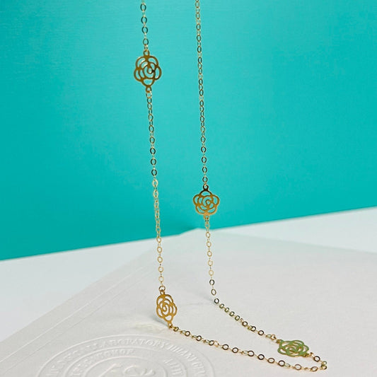 K18YG カメリア ネックレス 18K YG イエローゴールド ステーションネックレス 薔薇 花 45cm - Jewelry Hills Tokyo