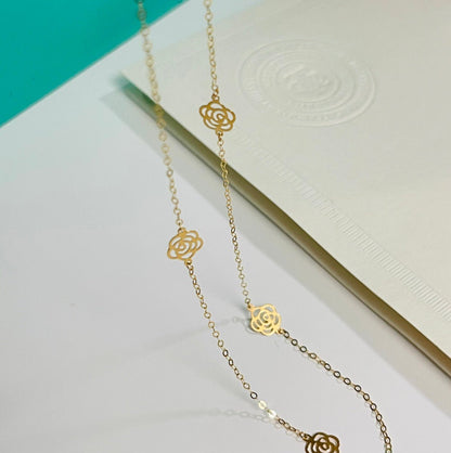 K18YG カメリア ネックレス 18K YG イエローゴールド ステーションネックレス 薔薇 花 45cm - Jewelry Hills Tokyo