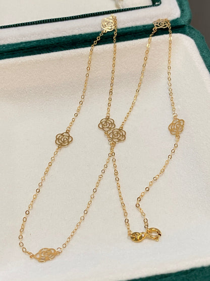 K18YG カメリア ネックレス 18K YG イエローゴールド ステーションネックレス 薔薇 花 45cm - Jewelry Hills Tokyo
