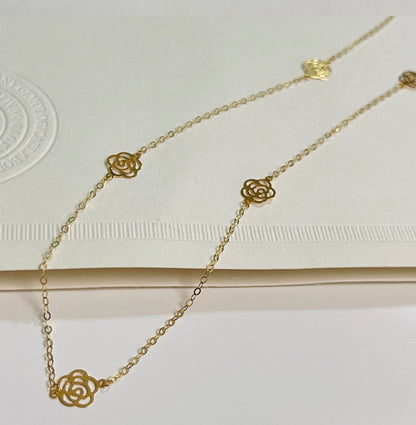 K18YG カメリア ネックレス 18K YG イエローゴールド ステーションネックレス 薔薇 花 45cm - Jewelry Hills Tokyo