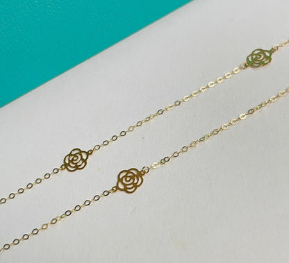 K18YG カメリア ネックレス 18K YG イエローゴールド ステーションネックレス 薔薇 花 45cm - Jewelry Hills Tokyo