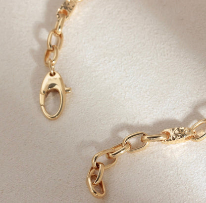 K18YG イエローゴールド ステーションチェーン 小判チェーン ブレスレット オーバル デザインチェーン 18K YG メンズ レディース オーバルリンクチェーン - Jewelry Hills Tokyo