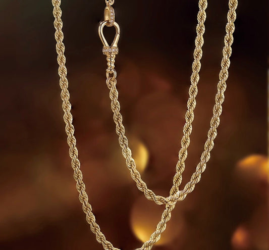 K18YG イエローゴールド ネックレス ロープチェーン 2.7mm ダイヤモンド ダイヤ 太め 太い ツイスト イタリアンジュエリー 18K YG 45cm~ - Jewelry Hills Tokyo