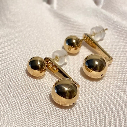 K18YG 2way スタッドピアス ラウンド 金球 球体 ダブル ツイン 双子 中空 イエローゴールド 18K ピアス ボール - Jewelry Hills Tokyo