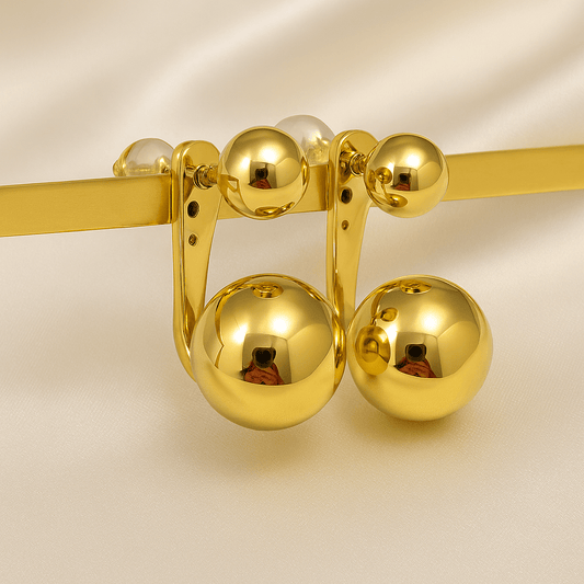 K18YG 2way スタッドピアス ラウンド 金球 球体 ダブル ツイン 双子 中空 イエローゴールド 18K ピアス ボール - Jewelry Hills Tokyo