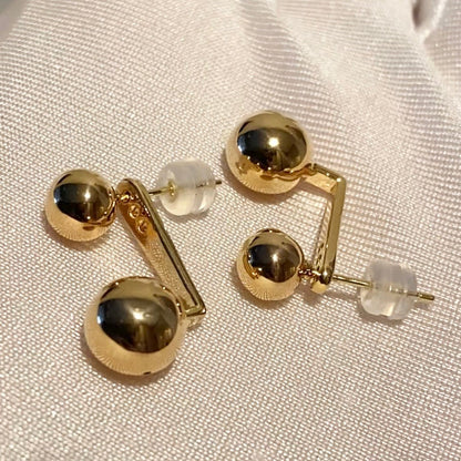 K18YG 2way スタッドピアス ラウンド 金球 球体 ダブル ツイン 双子 中空 イエローゴールド 18K ピアス ボール - Jewelry Hills Tokyo