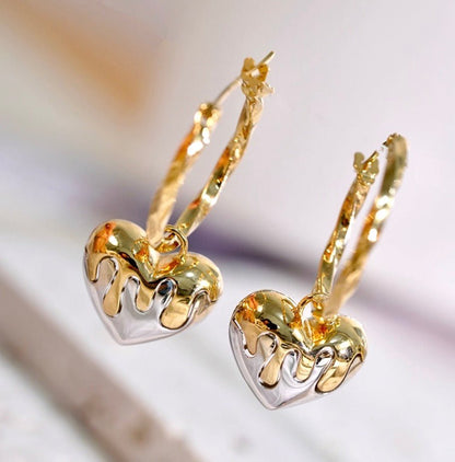 K18YG ツイスト 2way ハート 18K フープピアス ピアス リングピアス ねじり YG イエローゴールド メルティング ツートン WG バイカラー - Jewelry Hills Tokyo
