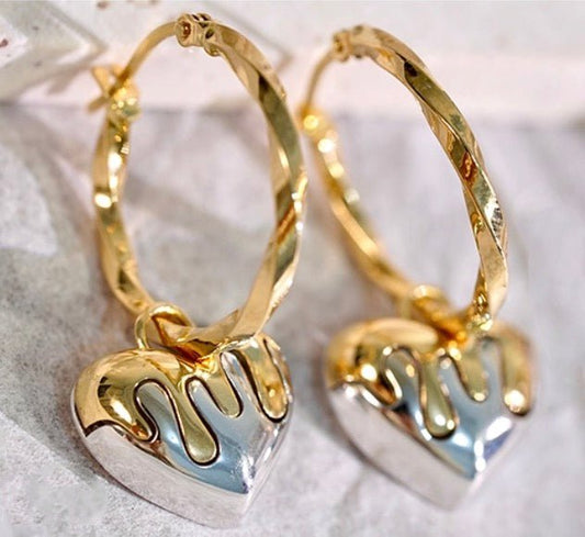 K18YG ツイスト 2way ハート 18K フープピアス ピアス リングピアス ねじり YG イエローゴールド メルティング ツートン WG バイカラー - Jewelry Hills Tokyo